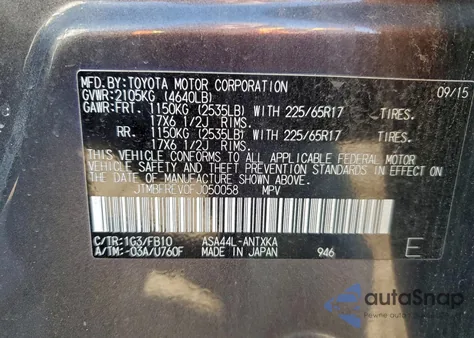 2015 Toyota Rav4 Le из США, поврежденный, VIN JTMBFREV0FJ050058